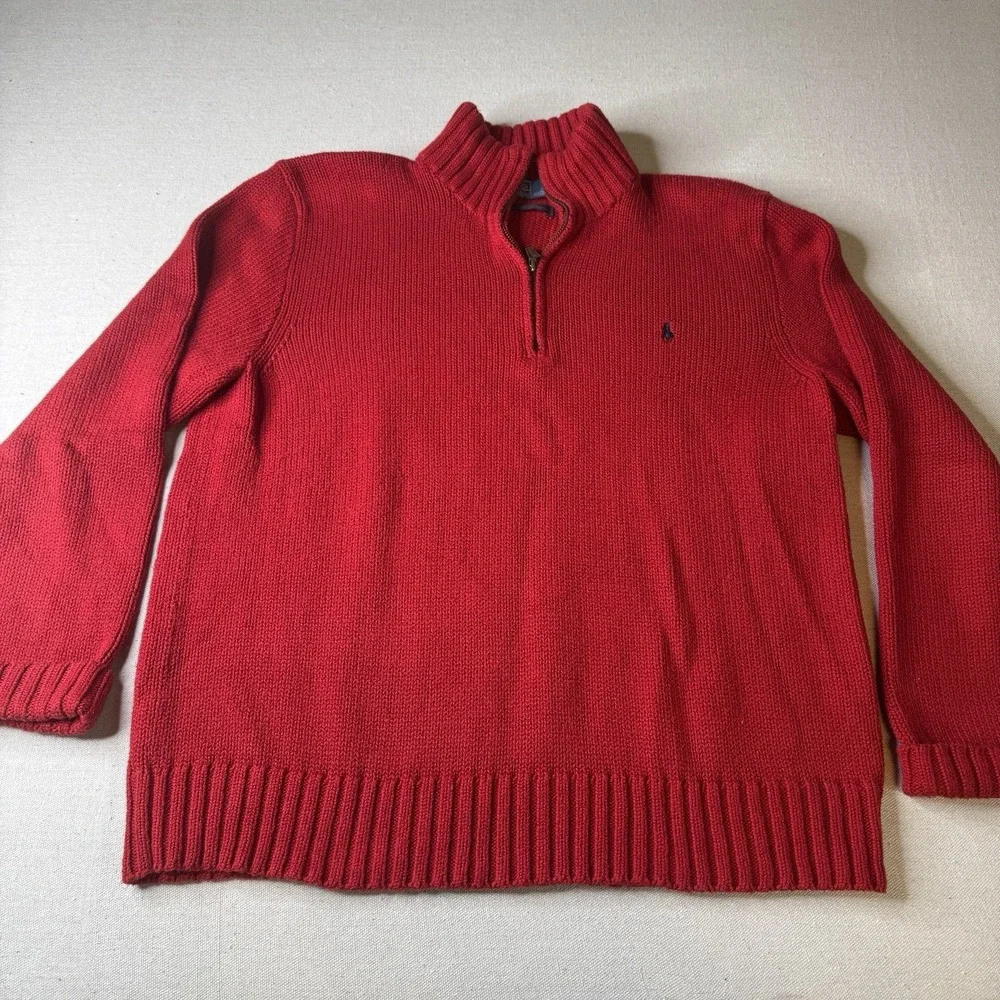 Polo Ralph Lauren Mens Red 1/4 Zip Pullover Tight Knit Sweater XL 100% Cotton